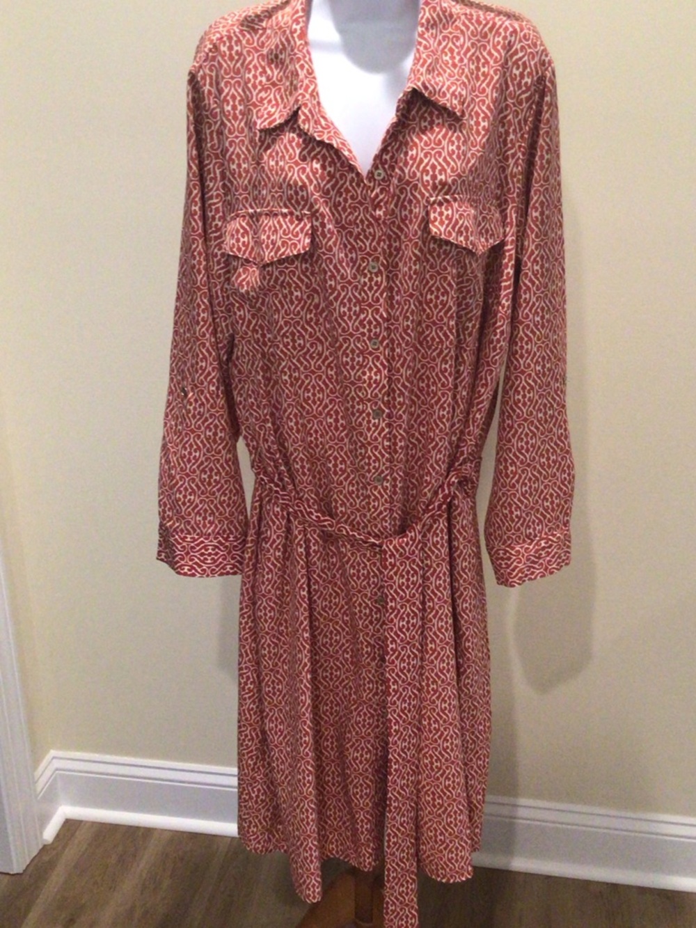 NY collection women rust red shirt dress size 3x self tie long sleeve